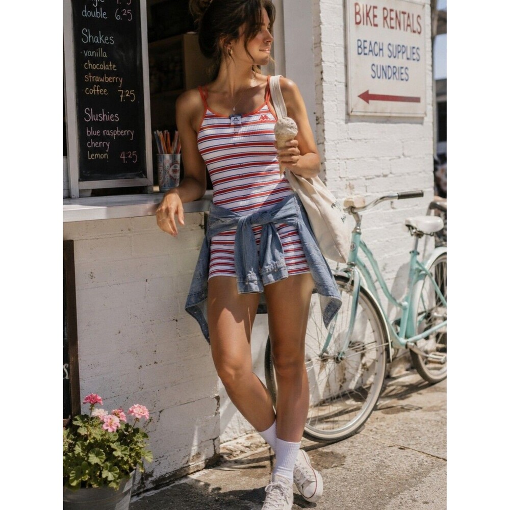 Kappa x Zara Red Striped Ribbed Romper M Y2K Sporty Mudflap Trucker Girls Collab